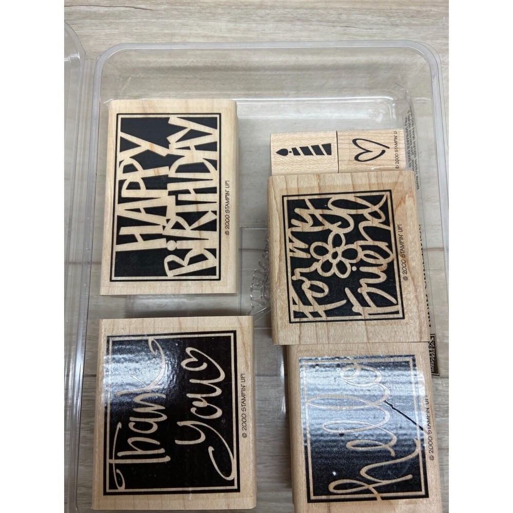 2000 Stampin Up Vivid Greetings Set Of 6 Woodmounted Rubber Stamps